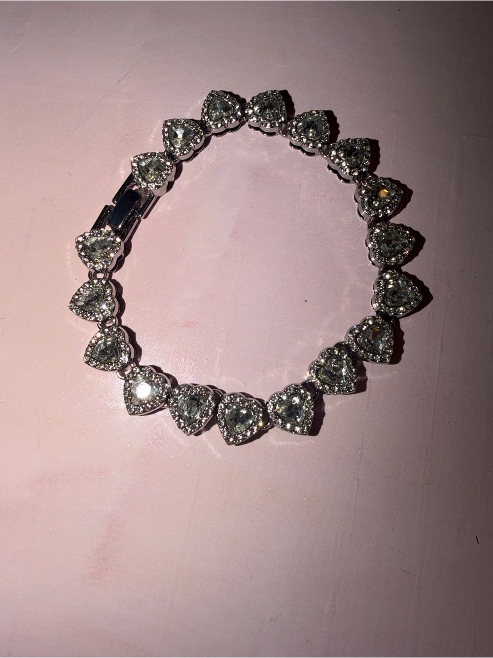 Source Unknown Silver Heart Halo Bracelet with Clear Stones